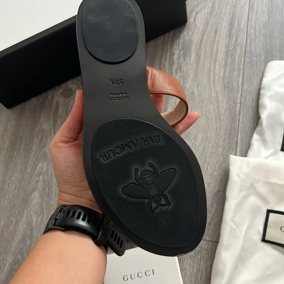 Authentic Gucci Brown and Black Sandals with Signature GG Logo. Size 37.5/7.5 - Picture 4 of 8